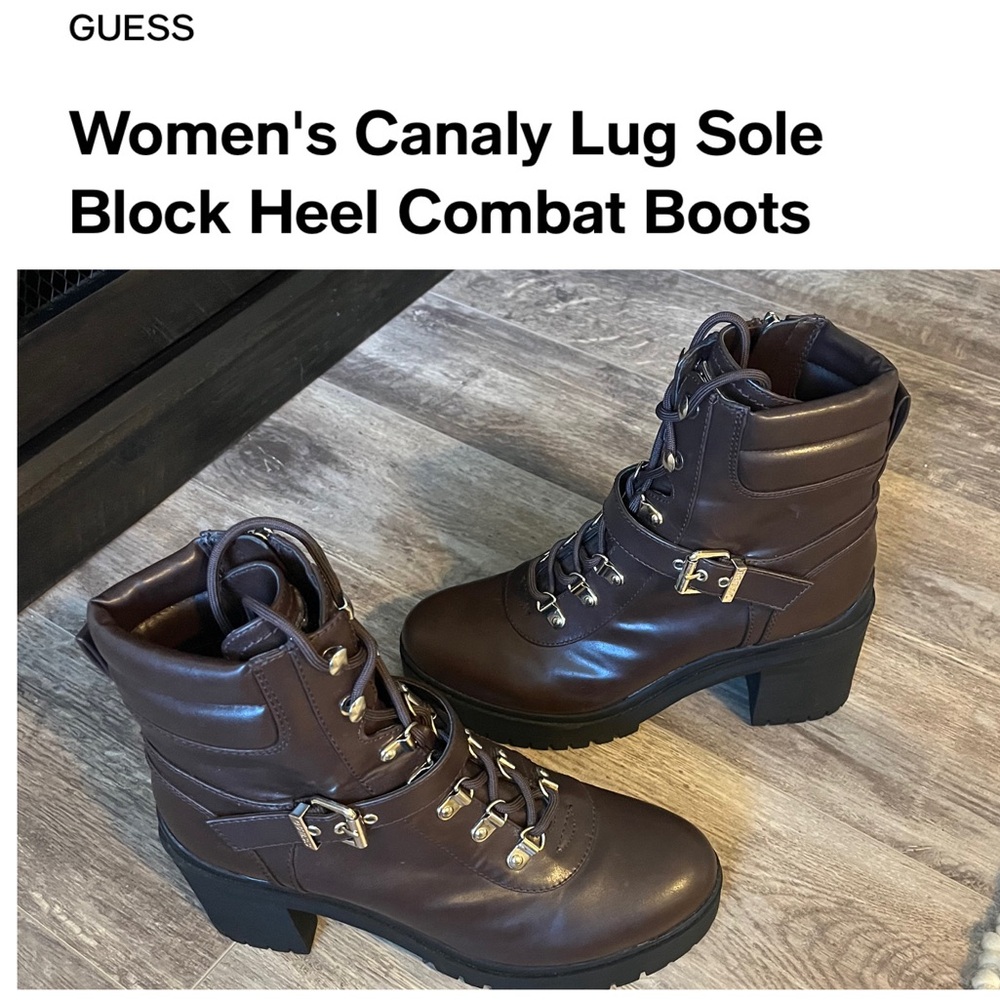 NWOT GUESS Canaly Lug Sole Block Heel Combat Boots Sz: 8.5